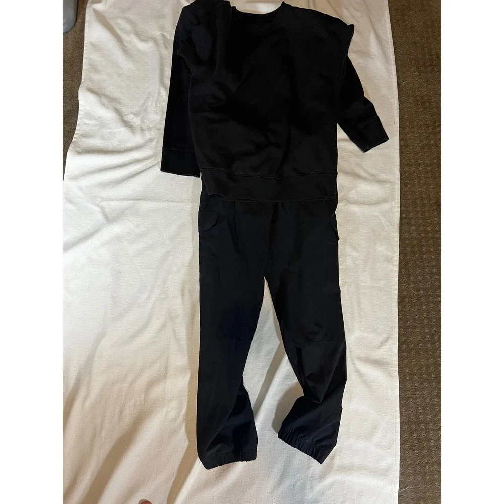 Athletic Works Sweatshirt & All In Motion Cargo Joggers Set Boys XL 14-16 Black